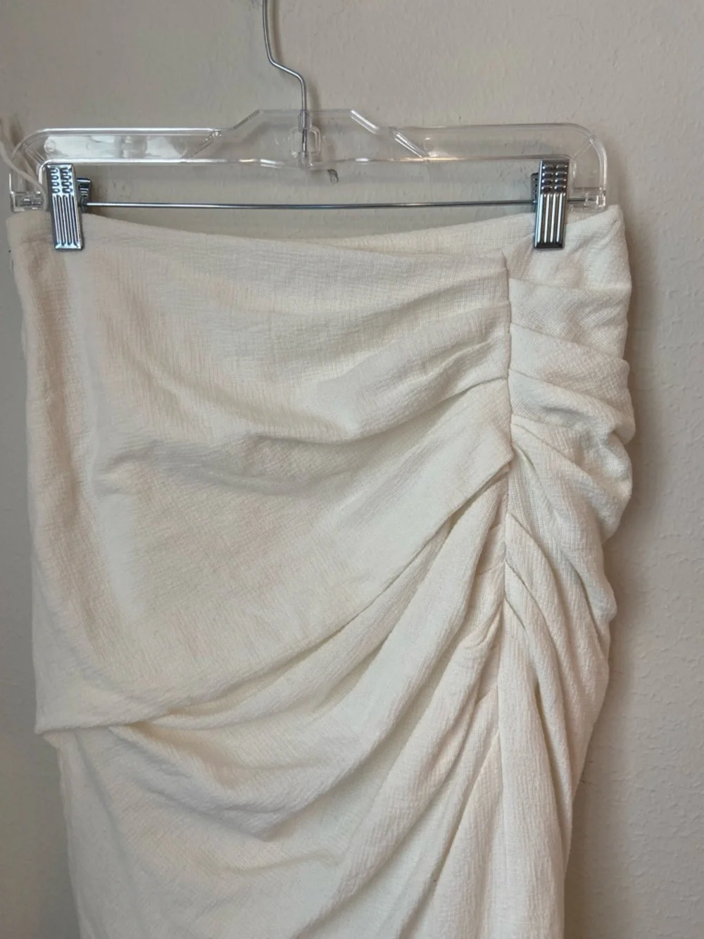Jonathan Simkhai Hayden Ivory Ruched Midi Skirt Side Slit Size 6 - Picture 4 of 10